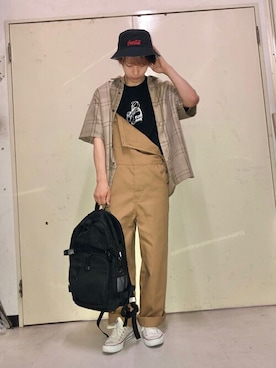 「アイテム（サロペット/オーバーオール、ブラウン系）」を使った、WEGOさん（メンズ・172cm）の夏コーディネート