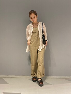 「ビッグシャツ」｜「アイテム（オールインワン・サロペット）」を使った、WEGOさん（レディース・161cm）の夏コーディネート