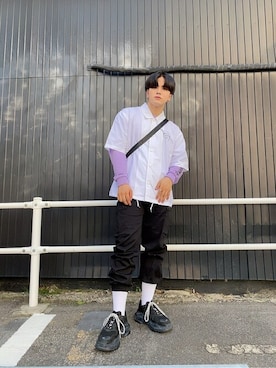 「ブラック×ホワイト」｜「アイテム（スウェット）」を使った、WEGOさん（メンズ・173cm）の夏コーディネート