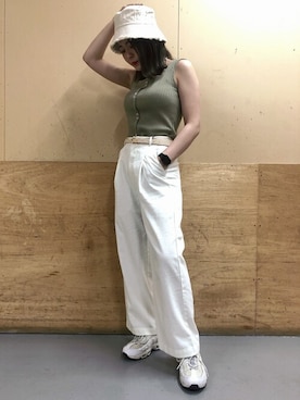 「リブタンクトップ」｜「アイテム（帽子）」を使った、WEGOさん（レディース・157cm）の夏コーディネート