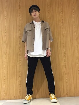 「WEGO（ウィゴー）のWEGO/ラインストレッチスキニーパンツ（スウェットパンツ）」を使った、WEGOさん（メンズ・178cm）の夏コーディネート