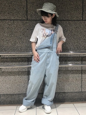 「サファリハット」｜「アイテム（サロペット/オーバーオール）」を使った、WEGOさん（レディース・152cm）の夏コーディネート