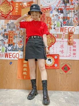 WEGOさんの「WEGO/【一部店舗限定】Champion チャンピオン 刺繍半袖Tシャツ」を使ったコーディネート