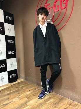 「WEGO（ウィゴー）のWEGO/ラインストレッチスキニーパンツ（スウェットパンツ）」を使った、WEGOさん（メンズ・165cm）の秋コーディネート
