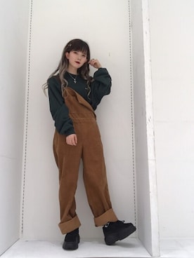 「ストリートカジュアル」｜「アイテム（オールインワン・サロペット）」を使った、WEGOさん（レディース・153cm）の秋コーディネート