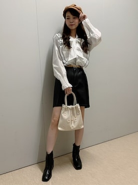 「巾着バッグ」｜「アイテム（キャスケット）」を使った、WEGOさん（レディース・157cm）の秋コーディネート