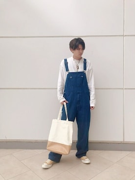 「フェイクレザー」｜「アイテム（サロペット/オーバーオール）」を使った、WEGOさん（レディース・170cm）の秋コーディネート