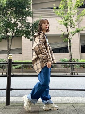 「チェックジャケット」｜「アイテム（サロペット/オーバーオール）」を使った、WEGOさん（レディース・157cm）の秋コーディネート