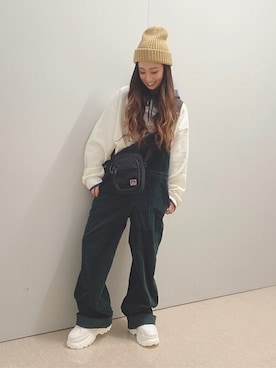 「ニットキャップ」｜「アイテム（オールインワン・サロペット）」を使った、WEGOさん（レディース・149cm）の秋コーディネート