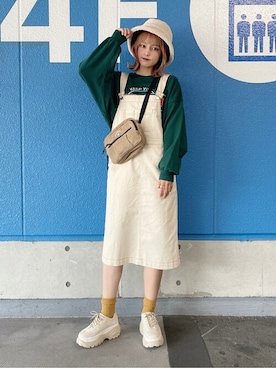 「WEGO（ウィゴー）のアイテム（ジャンパースカート）」を使った、WEGOさん（レディース・163cm）の秋コーディネート