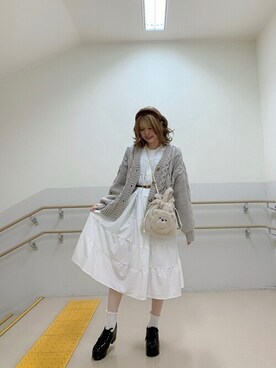 「ケーブルカーディガン」｜「アイテム（ワンピース/ドレス）」を使った、WEGOさん（レディース・152cm）の秋コーディネート