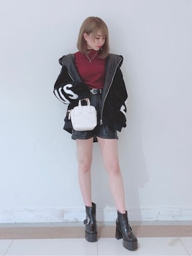 「リブT」｜「アイテム（ブルゾン）」を使った、WEGOさん（レディース・154cm）の秋コーディネート