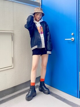 「コラボ」｜「アイテム（スタジャン）」を使った、WEGOさん（レディース・163cm）の秋コーディネート