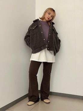 「ショート丈トップス」｜「アイテム（ミリタリージャケット）」を使った、WEGOさん（レディース・155cm）の秋コーディネート
