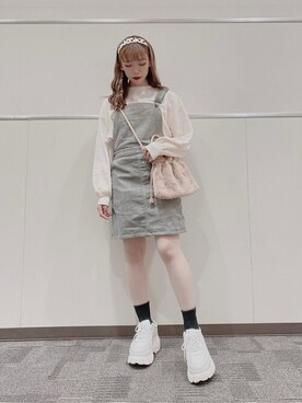 「WEGO（ウィゴー）のアイテム（ジャンパースカート）」を使った、WEGOさん（レディース・150cm）の秋コーディネート