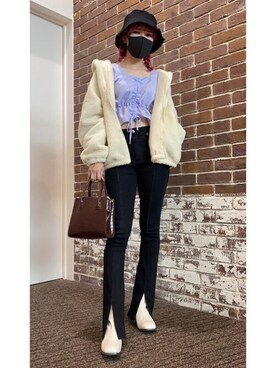 「スリットパンツ」｜「アイテム（ブルゾン）」を使った、WEGOさん（レディース・161cm）の秋コーディネート