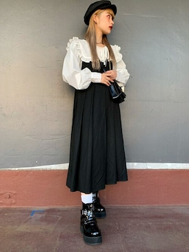 「サッチェルバッグ」｜「アイテム（帽子）」を使った、WEGOさん（レディース・157cm）の秋コーディネート