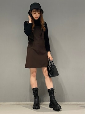 「WEGO（ウィゴー）のアイテム（ジャンパースカート）」を使った、WEGOさん（レディース・165cm）の冬コーディネート