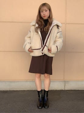 「リブニット」｜「アイテム（ミリタリージャケット）」を使った、WEGOさん（レディース・154cm）の冬コーディネート