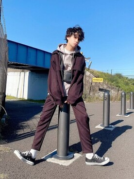 「アイテム（ミリタリージャケット、パープル系）」を使った、WEGOさん（レディース・168cm）の冬コーディネート
