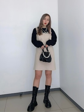 「WEGO（ウィゴー）のアイテム（ジャンパースカート）」を使った、WEGOさん（レディース・166cm）の冬コーディネート