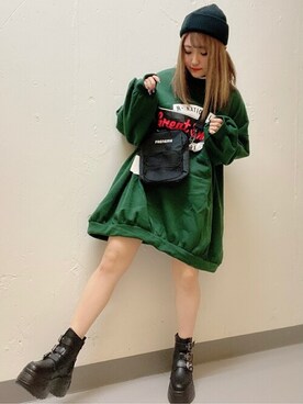 「ニットキャップ」｜「アイテム（ワンピース/ドレス）」を使った、WEGOさん（レディース・153cm）の冬コーディネート