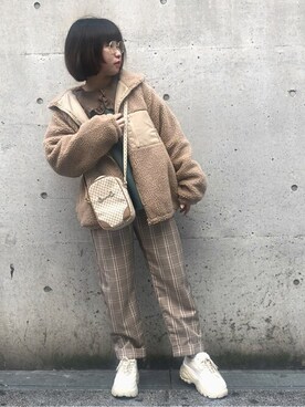 「ミニショルダー」｜「アイテム（ブルゾン）」を使った、WEGOさん（レディース・152cm）の冬コーディネート