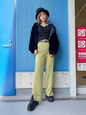 「WEGO（ウィゴー）のWEGO/リバーシブルファーボアバケットハット（ハット）」を使った、WEGOさん（レディース・163cm）の冬コーディネート