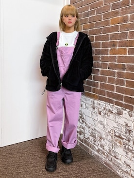 「シャギー」｜「アイテム（オールインワン・サロペット）」を使った、WEGOさん（レディース・158cm）の冬コーディネート