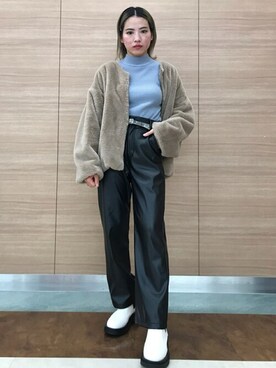 「サックスブルー」｜「アイテム（ブルゾン）」を使った、WEGOさん（レディース・158cm）の冬コーディネート