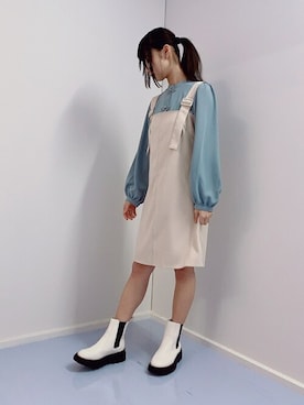 「WEGO（ウィゴー）のアイテム（ジャンパースカート）」を使った、WEGOさん（レディース・154cm）の冬コーディネート