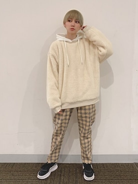 「シャギー」｜「アイテム（ニットキャップ/ビーニー）」を使った、WEGOさん（レディース・162cm）の冬コーディネート