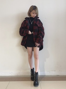 「リブニット」｜「アイテム（ミリタリージャケット）」を使った、WEGOさん（レディース・154cm）の冬コーディネート