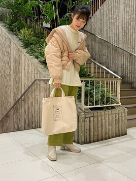 「スリットパンツ」｜「アイテム（ダウンジャケット/コート）」を使った、WEGOさん（レディース・164cm）の冬コーディネート