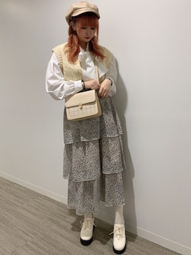 「ティアードスカート」｜「アイテム（キャスケット）」を使った、WEGOさん（レディース・157cm）の冬コーディネート