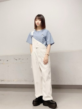 「ブルー x ホワイト」｜「アイテム（サロペット/オーバーオール）」を使った、WEGOさん（レディース・156cm）の春コーディネート