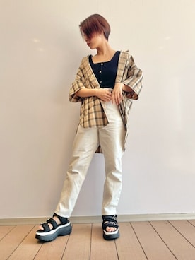 「WEGO（ウィゴー）のWEGO/ハトメベルト（ベルト）」を使った、WEGOさん（レディース・153cm）の春コーディネート