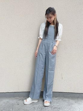 「シャーリング」｜「アイテム（オールインワン・サロペット）」を使った、WEGOさん（レディース・157cm）の春コーディネート