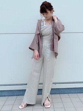 「リネンシャツ」｜「アイテム（サロペット/オーバーオール）」を使った、WEGOさん（レディース・156cm）の春コーディネート