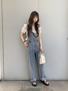 「シャーリング」｜「アイテム（オールインワン・サロペット）」を使った、WEGOさん（レディース・151cm）の春コーディネート