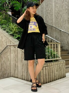 「WEGO（ウィゴー）のWEGO/カレッジロゴプリントTシャツ（Tシャツ/カットソー）」を使った、WEGOさん（レディース・163cm）の春コーディネート