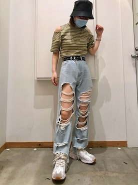 「WEGO（ウィゴー）のWEGO/ハトメベルト（ベルト）」を使った、WEGOさん（レディース・155cm）の春コーディネート