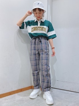 「ラガーシャツ」｜「アイテム（スラックス）」を使った、WEGOさん（レディース・157cm）の春コーディネート