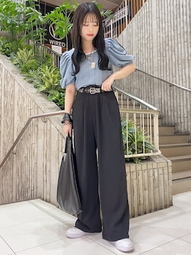 「WEGO（ウィゴー）のWEGO/ハトメベルト（ベルト）」を使った、WEGOさん（レディース・154cm）の夏コーディネート