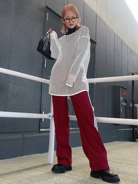 「レッド」｜「アイテム（スウェットパンツ）」を使った、WEGOさん（レディース・156cm）の冬コーディネート