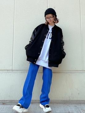 「メガネ女子」｜「アイテム（スタジャン）」を使った、WEGOさん（レディース・149cm）の冬コーディネート