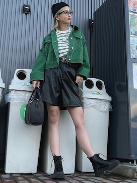 「アイテム（デニムジャケット、グリーン系）」を使った、WEGOさん（レディース・156cm）の冬コーディネート