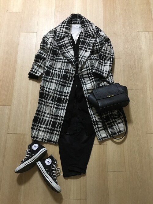 チェック柄ロングコート