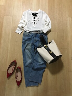 「ME AND HER（ミーアンドハー）のアイテム」を使った、mirukuさん（レディース・157cm）の夏コーディネート