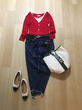 「赤」｜「アイテム（タンクトップ）」を使った、mirukuさん（レディース・157cm）の秋コーディネート